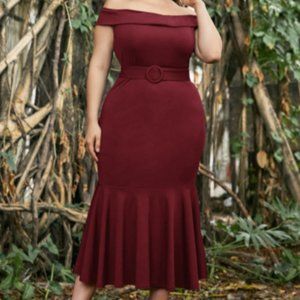 Off the Shoulder Belted Mermaid Dress